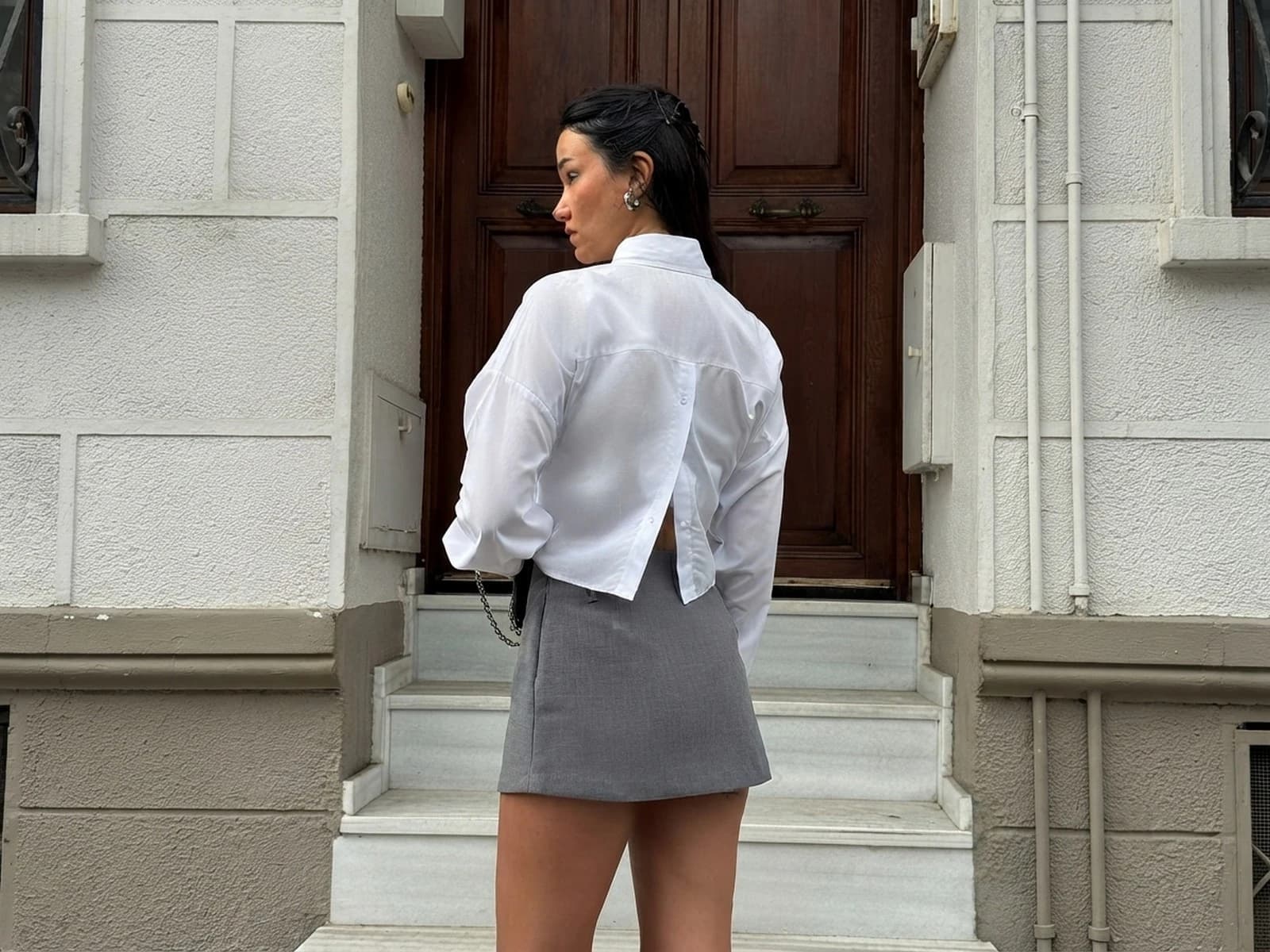 Sırt Detaylı Crop Gömlek