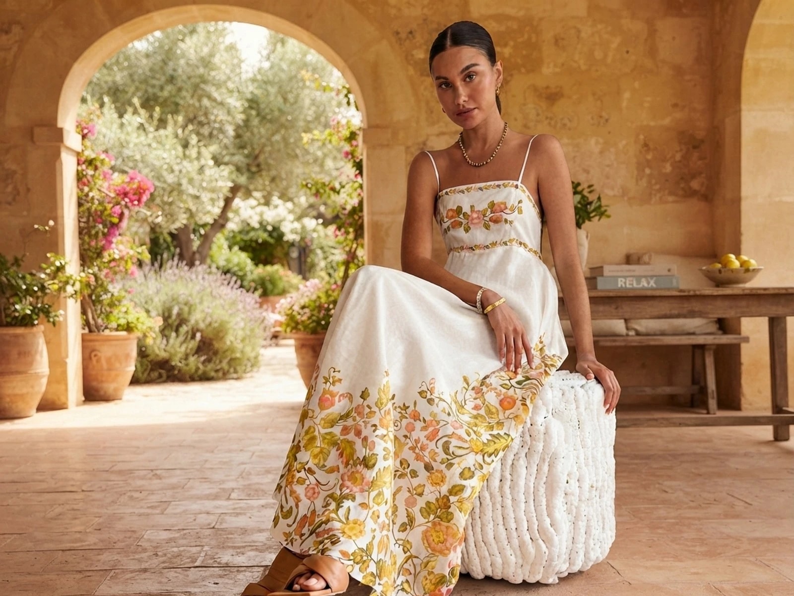 Linen Fabric Floral Print Dress