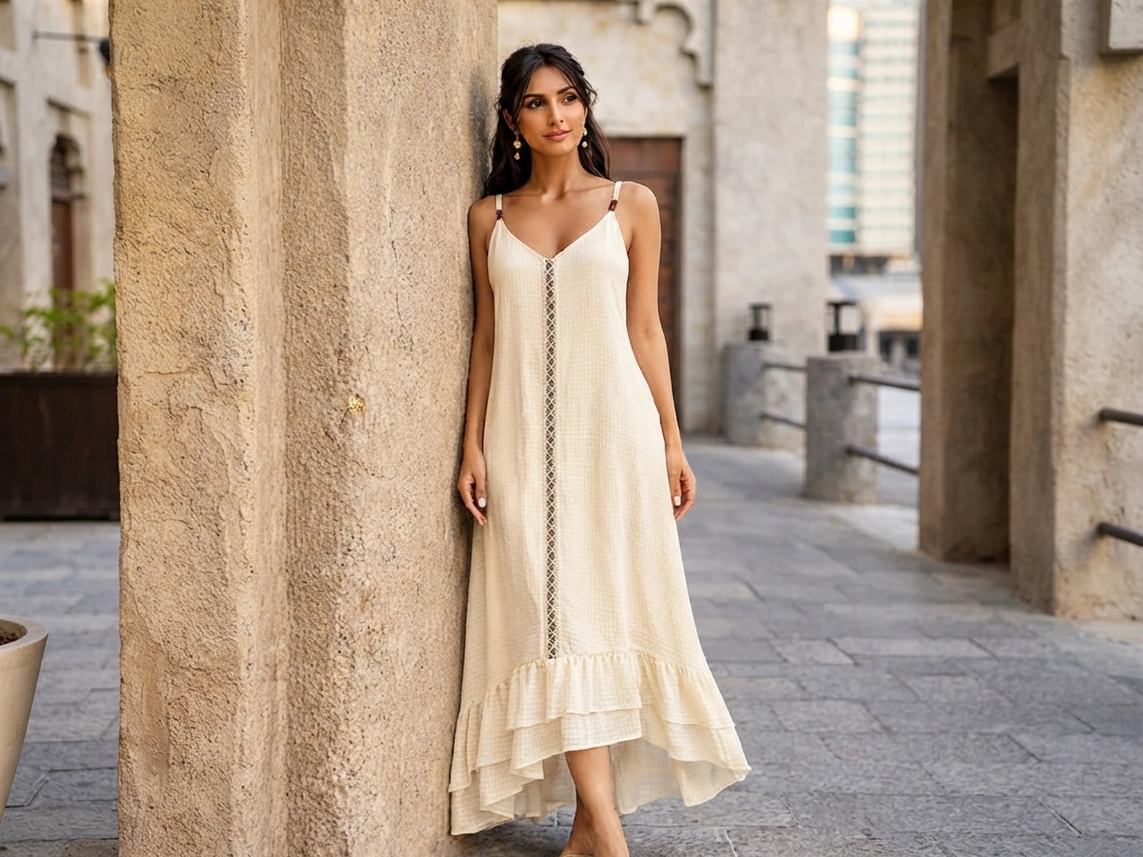 Cross-Stitch Fabric Spaghetti Strap Dress