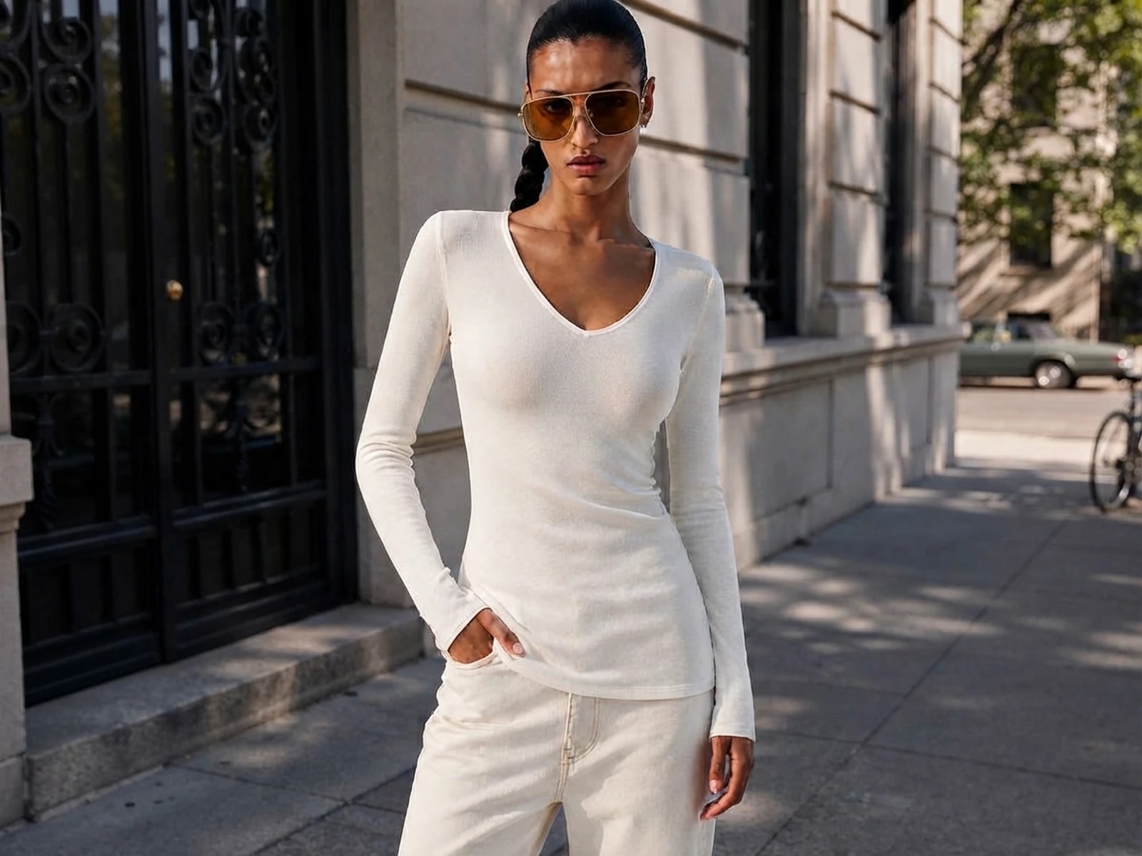 V-Neck Long-Sleeve Blouse