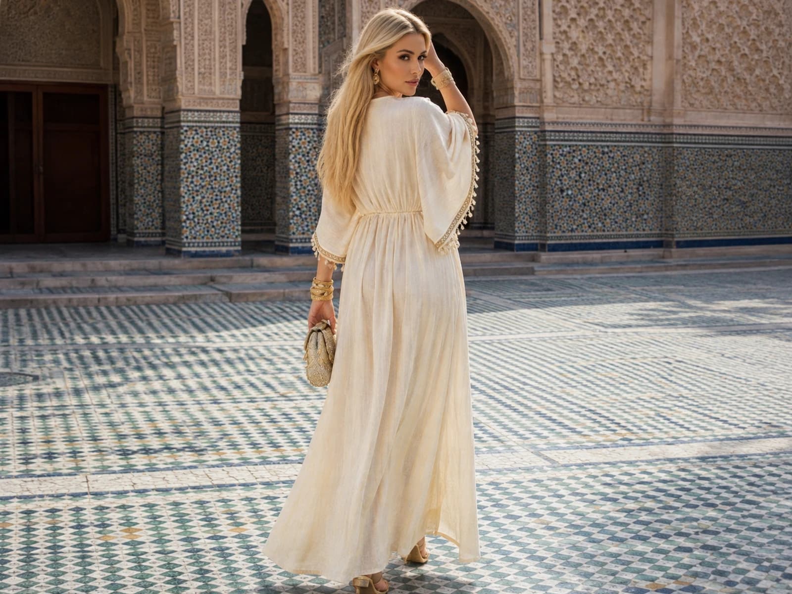 Envelope-Neck Sequin Dress