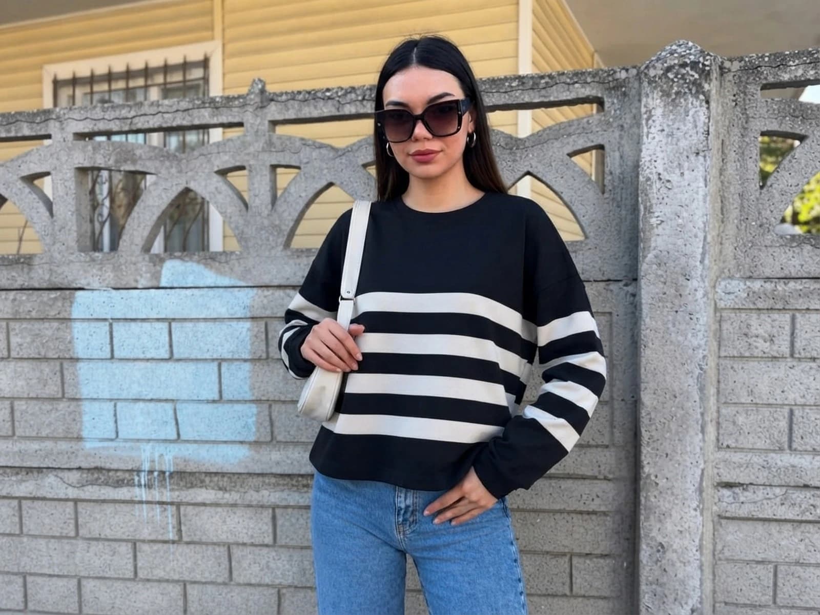 Yatay Çizgili Oversize Kazak