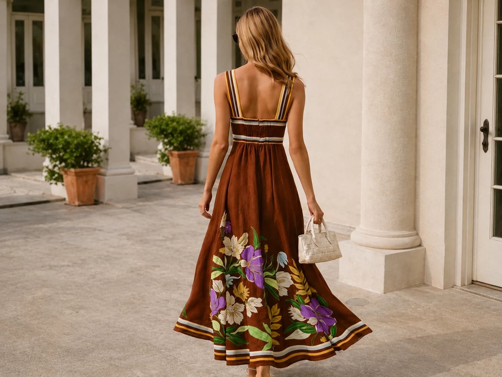 New Model Düğümlü Keten Elbise