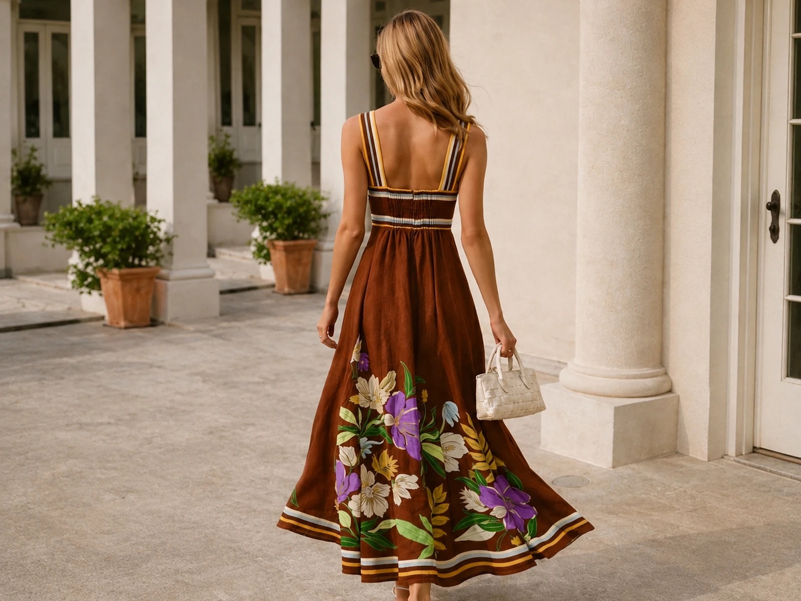 New Model Düğümlü Keten Elbise