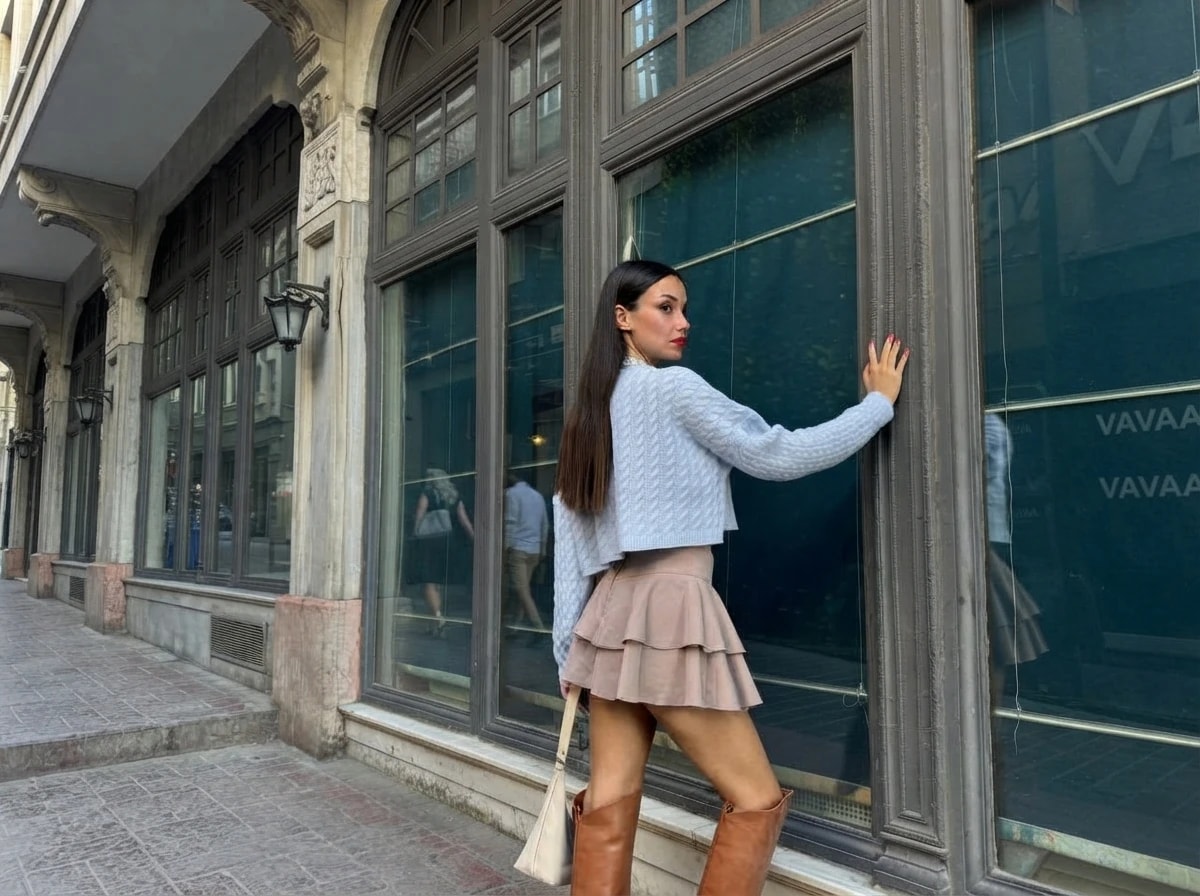Sahil Esintisi Saç Örgülü Crop Triko