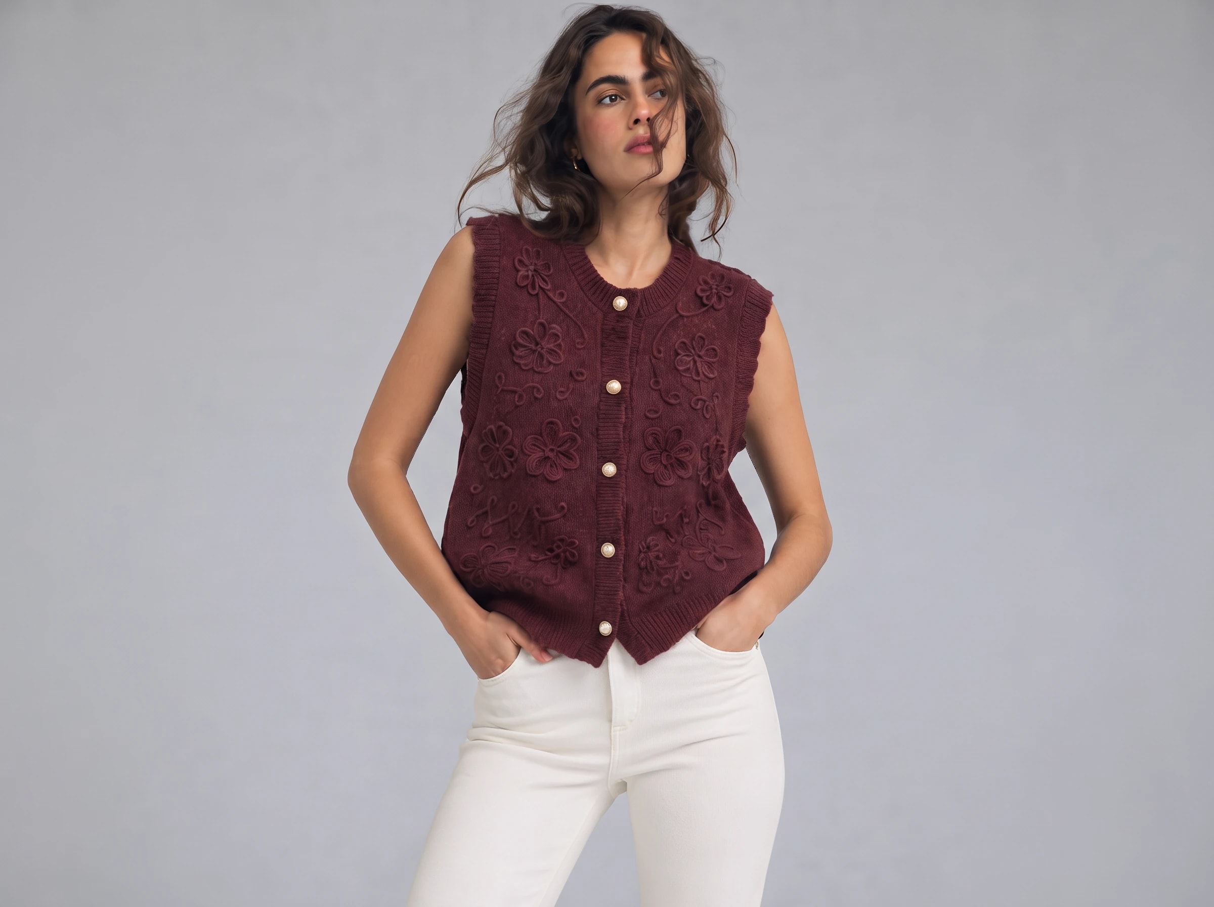 Floral Pattern Knit Vest