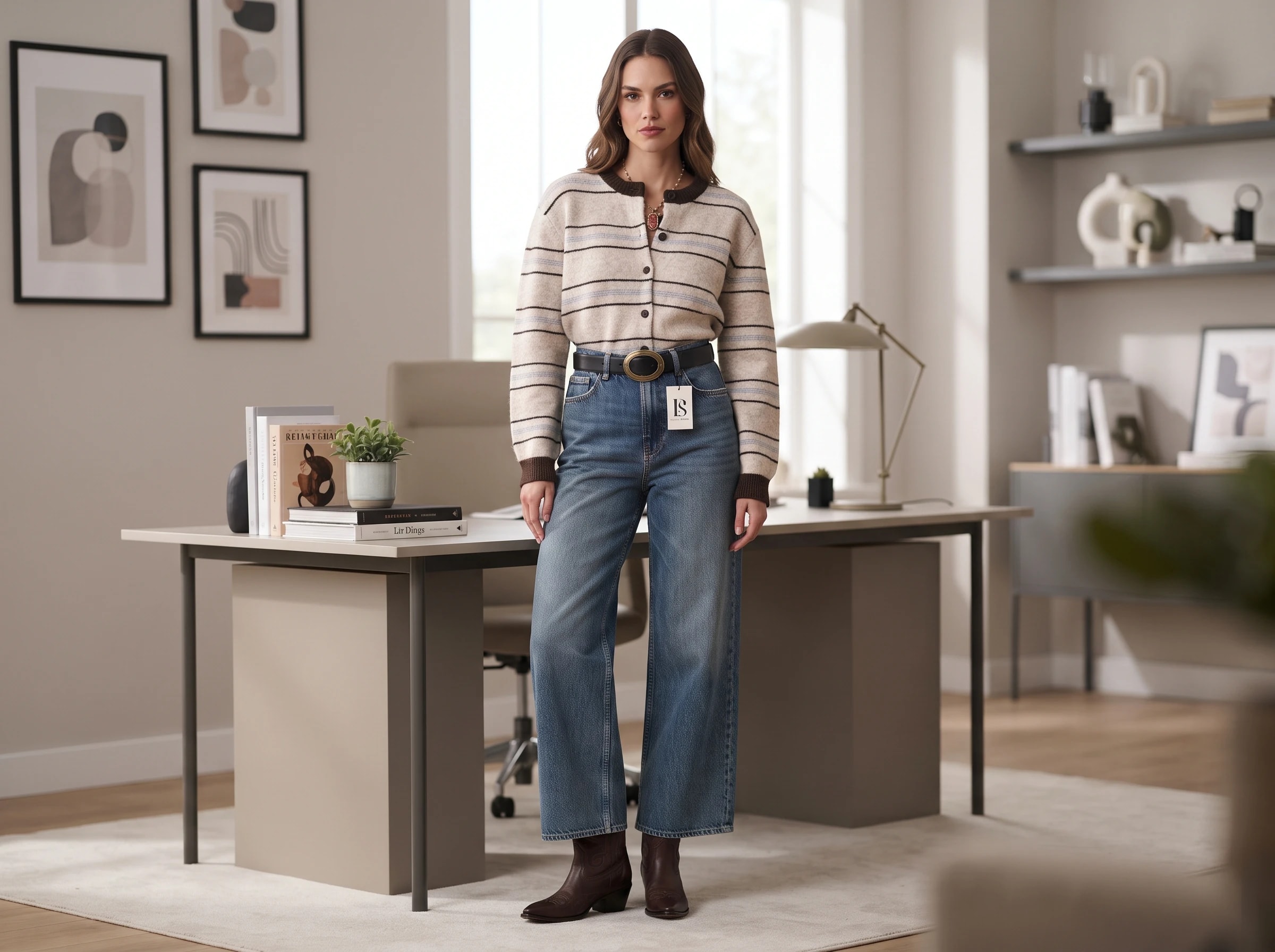Patterned V-Neck Snap-Button Knit Cardigan