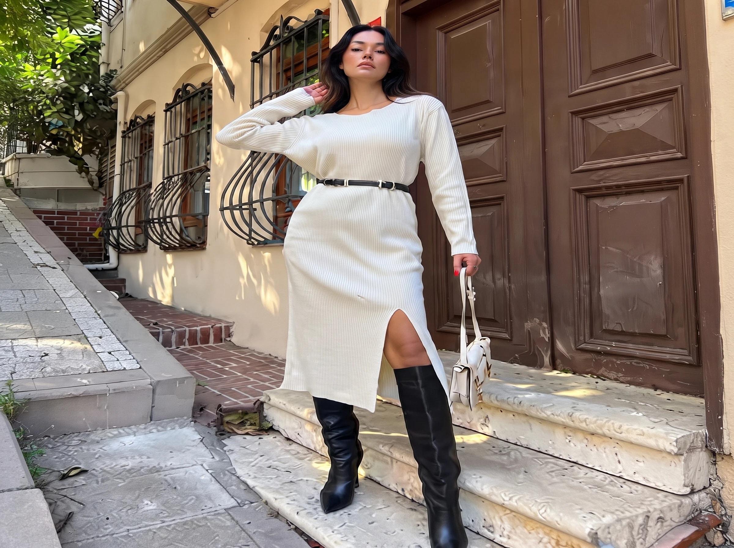 Ribbed Slit Dress