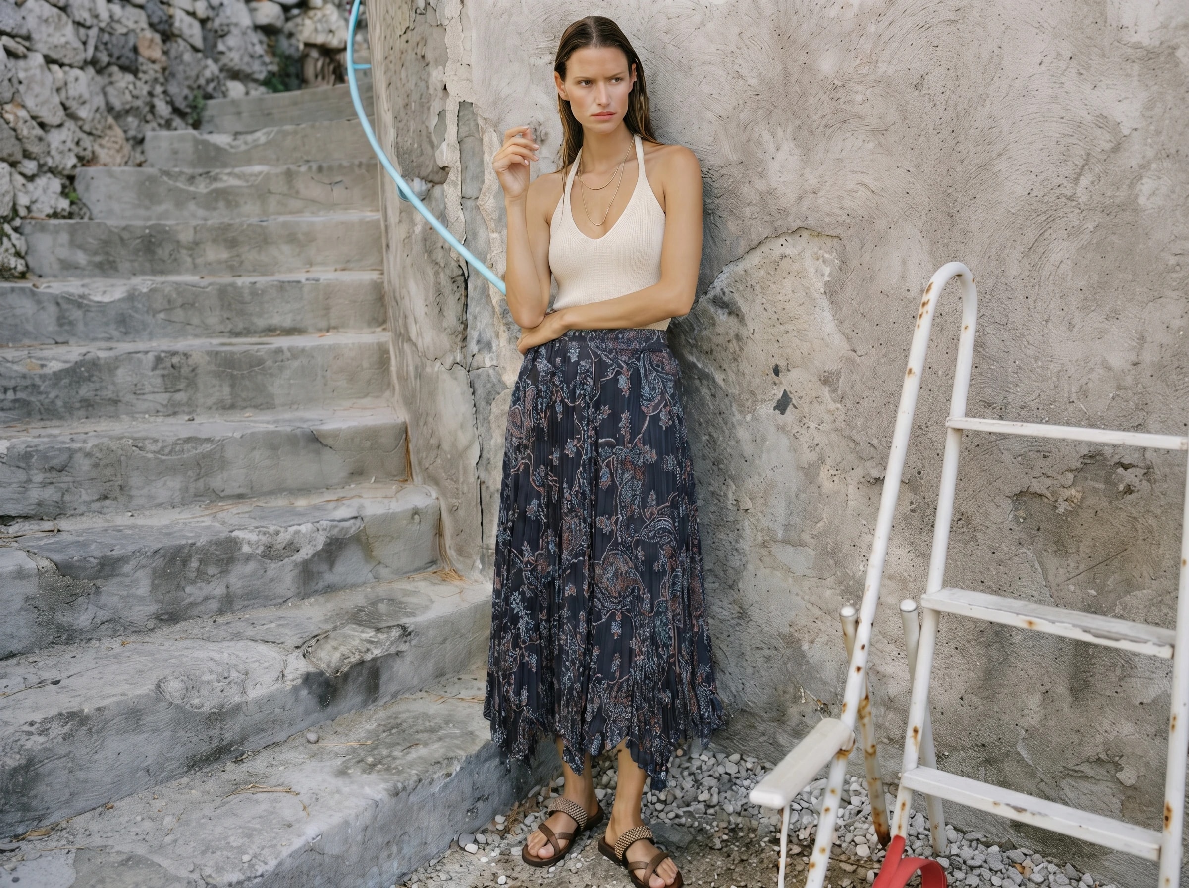 Patterned Pleated Skirt