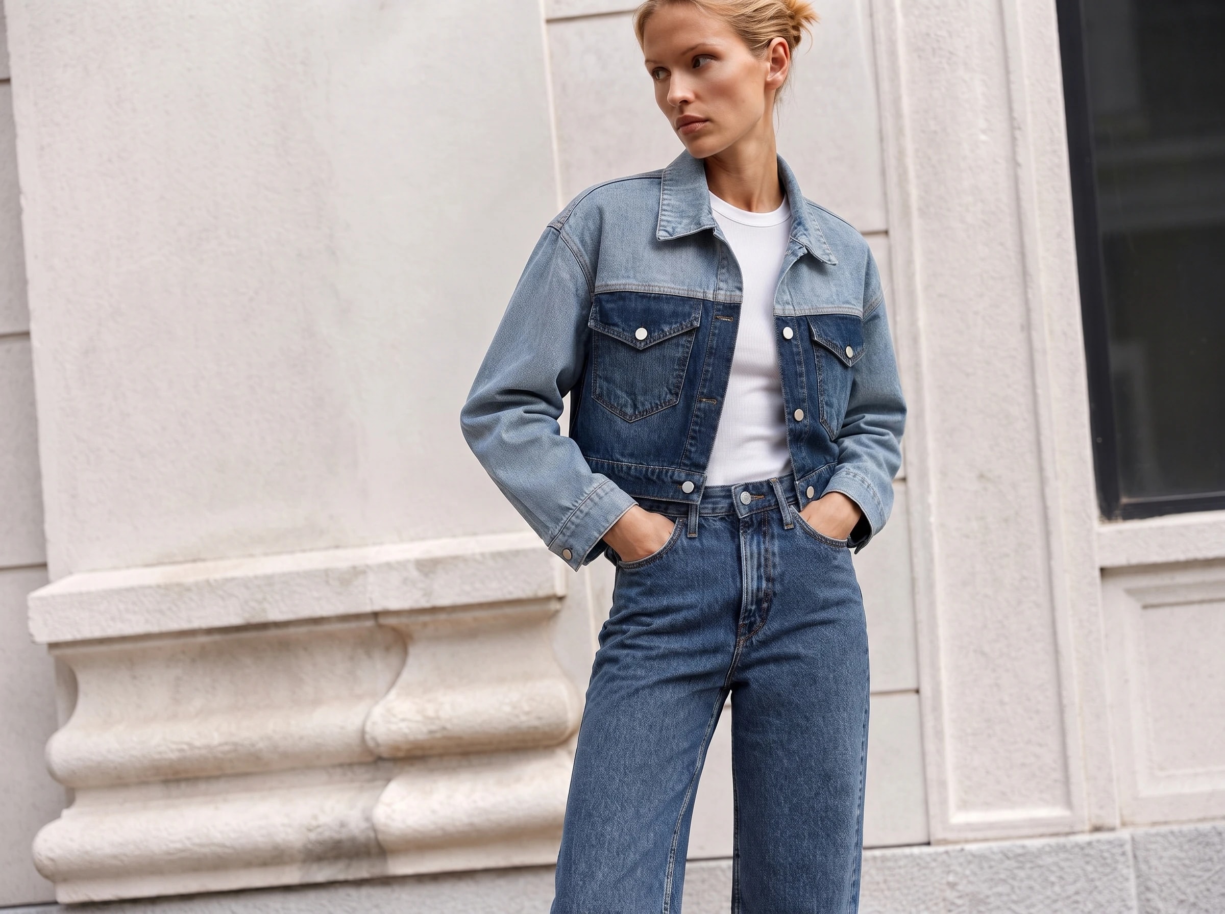 Çift Renk Geçişli Modern Denim Ceket