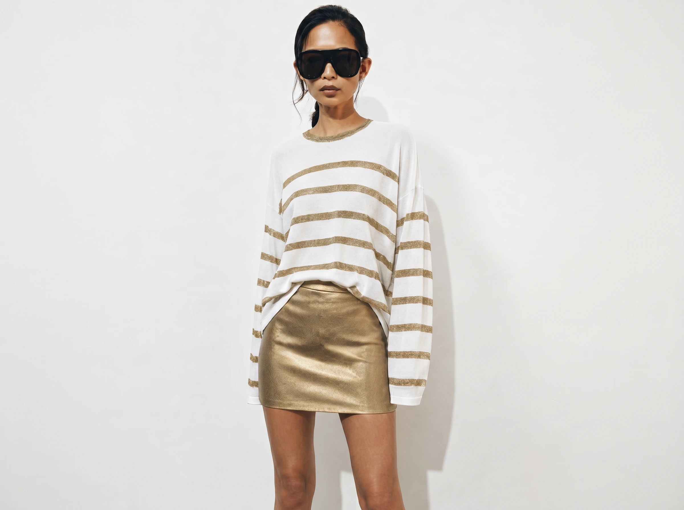 Knitted Sweater with Gold Stripes