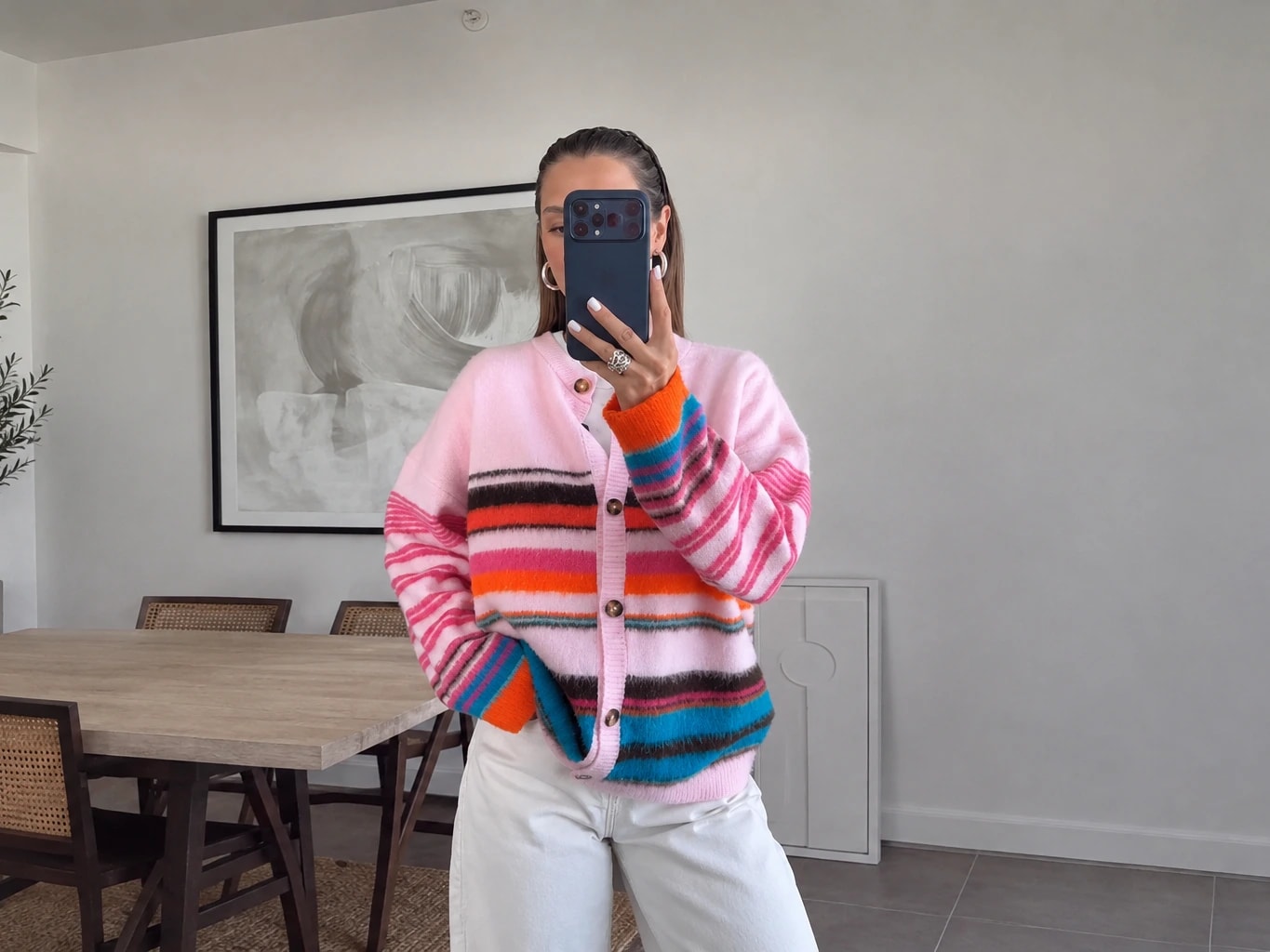 Striped Pink Knit Cardigan